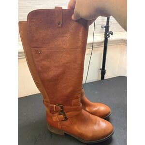 Marc Fisher Womens Cognac Leather Riding Boots Brown Tall Equestrian Buckle 8